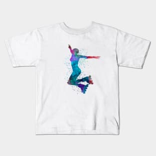 Woman in roller skates in watercolor Kids T-Shirt